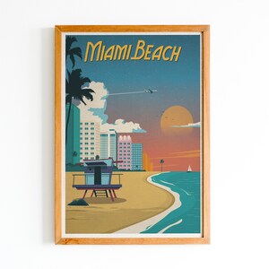Postal de Miami Beach, Arte retro, Póster colorido, Póster de carta, Ambiente estético, Arte de pared de póster genial, Póster
