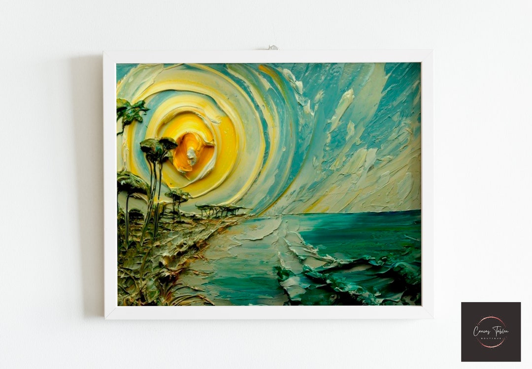 3D Oil Painting Sun and Sea Canvas, Nature Canvas, Oil Painting Canvas