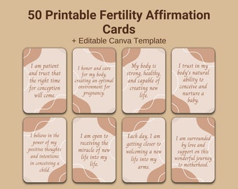 50 Printable Fertility Affirmation Cards, Trying to Conceive Affirmations, Gift for Pregnant Women, Pregnancy Self Care, Pregnancy Cards