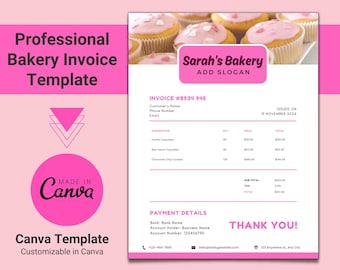 Pink Professional Bakery Business Invoice Template, Printable Small Business Invoice Form, Editable Digital Invoice PDF, Canva Template