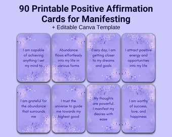 90 Printable Positive Affirmation Cards for Manifesting, Positive Quotes, Daily Affirmations, Minimalist Manifestation Cards, Digital Cards