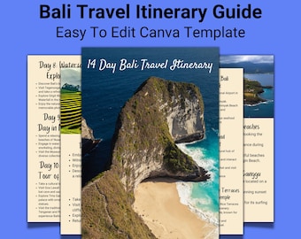 Bali Travel Itinerary, Travel Planner Canva Template, Travel Gift, Customizable Itinerary, Travel Checklist, Bali Indonesia Travel Guide