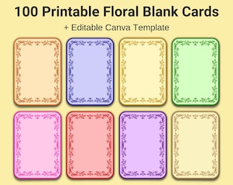 100 cartes vierges florales imprimables, cartes d'affirmation, cartes de correspondance, affirmations quotidiennes, cartes de manifestation minimalistes, cartes numériques