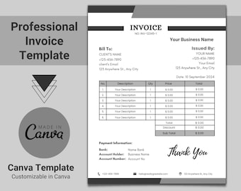 Professional Business Invoice Template, Printable Small Business Invoice, Custom Invoice Form, Editable Digital Invoice PDF, Canva Template