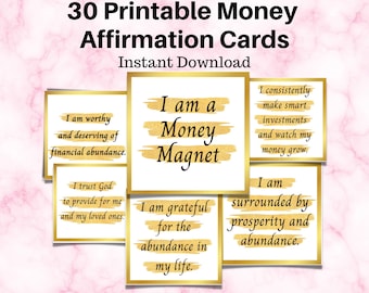 30 afdrukbare geldbevestigingskaarten, financiële overvloed en welvaartsmentaliteit, manifestatie, dagelijkse luxe positieve citaten, vision board kit