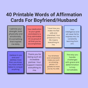 40 Printable Words of Affirmation Cards for Boyfriend/Husband, Love Coupons, Valentines Day Gift, Love Languages, Editable Canva Template