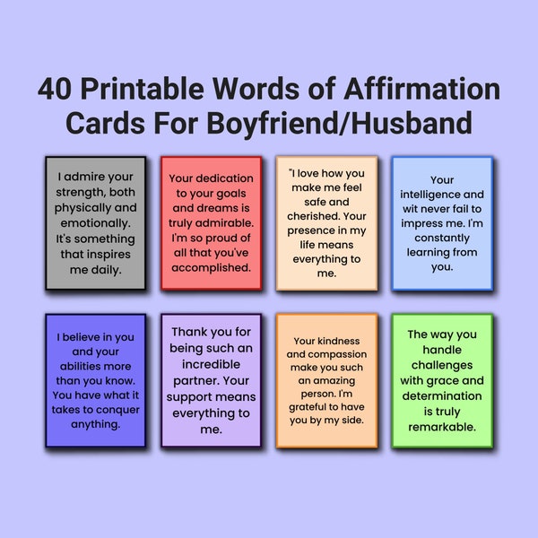 40 Printable Words of Affirmation Cards for Boyfriend/Husband, Love Coupons, Valentines Day Gift, Love Languages, Editable Canva Template