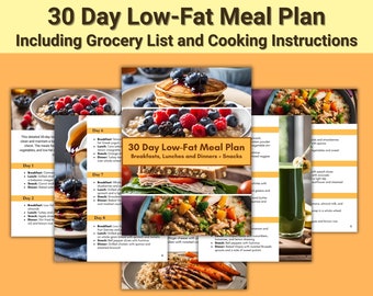 Druckbarer 30-Tage-Speiseplan und Lebensmittelliste, Digitaler Ratgeber für die gesunde Meal Prep, monatlicher wöchentlicher Essensplaner, einfache kalorienarme Rezepte