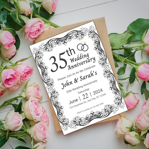 35th Wedding Anniversary Invitation Template Etsy