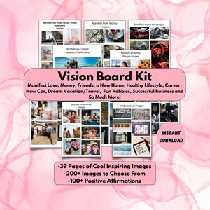 Kit de tableau de vision, tableau d'humeur imprimable pour réaliser votre vie de rêve, cartes d'affirmations positives, outils de manifestation, établissement d'objectifs