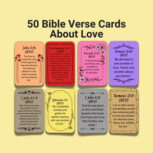 Cartões de versículos bíblicos de amor para imprimir, ferramentas de estudo bíblico, cartões de memorização de versículos, citações coloridas de afirmação bíblica, presente para mulheres cristãs