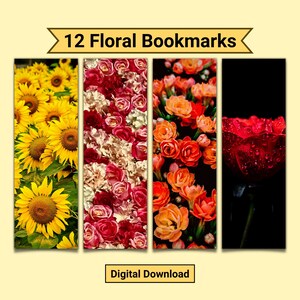 Printable Floral Bookmark Set, Floral Bookish Bookmarks, Gift for Book Lover, Girly Bookmarks, Flower Pattern Bookmarks, Bookworm Gifts