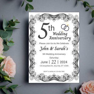 5th Wedding Anniversary Invitation Canva Template, Printable Vow Renewal Evite, Editable Invitations, Digital Invite, Instant Download