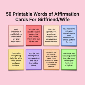 50 Printable Words of Affirmation Cards for Girlfriend/Wife, Love Coupons, Valentines Day Gift, Love Languages, Editable Canva Template