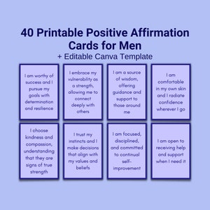40 tarjetas imprimibles de afirmaciones positivas para hombres, citas positivas, afirmaciones diarias digitales, tarjetas minimalistas de manifestación, regalo para hombres