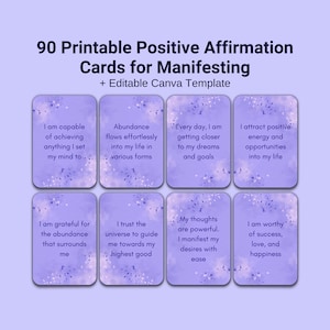 90 druckbare positive Affirmationskarten zum Manifestieren, positive Zitate, tägliche Affirmationen, minimalistische Manifestationskarten, digitale Karten