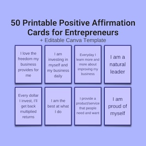 50 Printable Positive Affirmation Cards for Entrepreneurs, Self-Empowerment, Daily Affirmations, Mantras for Success, Business Owner Gift