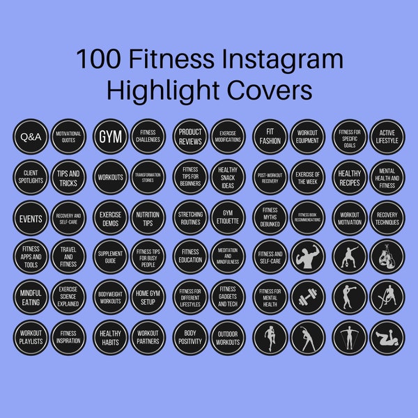 100 Fitness Instagram Highlight Covers, Fitness Coach IG Icons, Minimalist Instagram Template, Story Highlights, Fitness Guru Entrepreneur