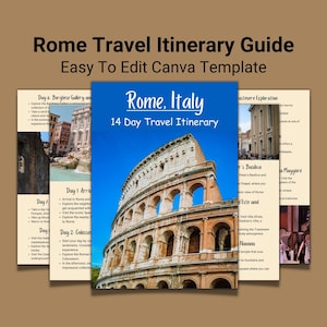 Rome Travel Itinerary, Travel Planner Canva Template, Travel Gift, Customizable Itinerary, Travel Checklist, Rome Italy Travel Guide