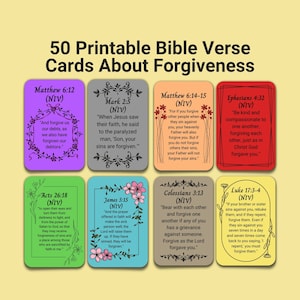 Printable Forgiveness Bible Verse Cards, Bible Study Tools, Memory Verse Flash Cards, Colorful Bible Affirmations, Christian Gift for Women
