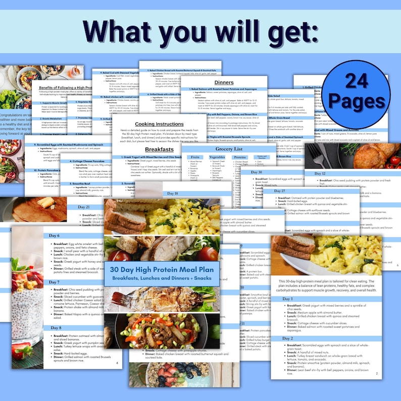 Printable 30 Day High Protein Meal Plan & Grocery List, Healthy ...