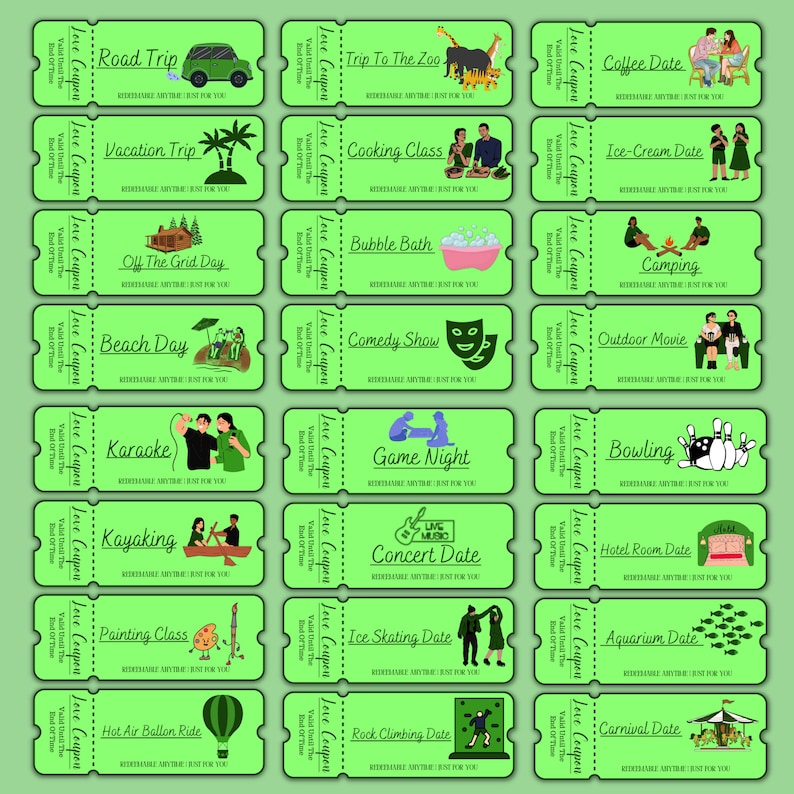 100 Printable Love Coupons for Him and Her, Couple Coupons, Valentines Day Gift, Romantic ...