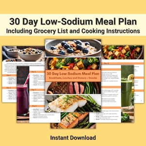 Printable 30-day Low-sodium Meal Plan &amp; Grocery List, Digital Healthy ...