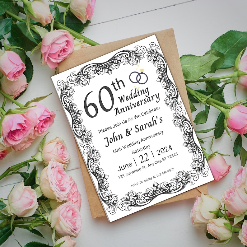 60th Wedding Anniversary Invitation Canva Template, Printable Vow ...