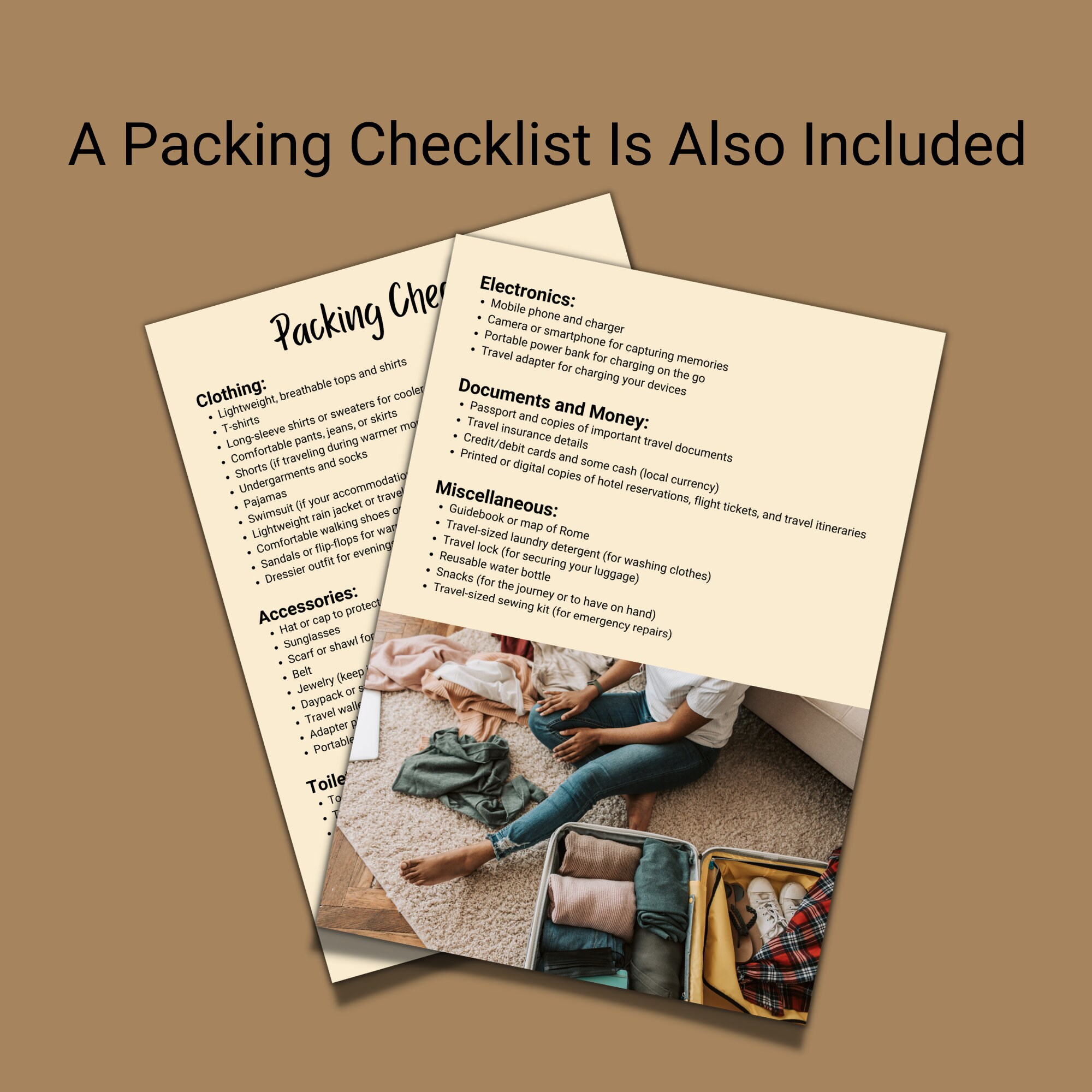 Sample Roma Checklists Rome Travel Itinerary, Travel Planner Canva Template, Travel Gift ...