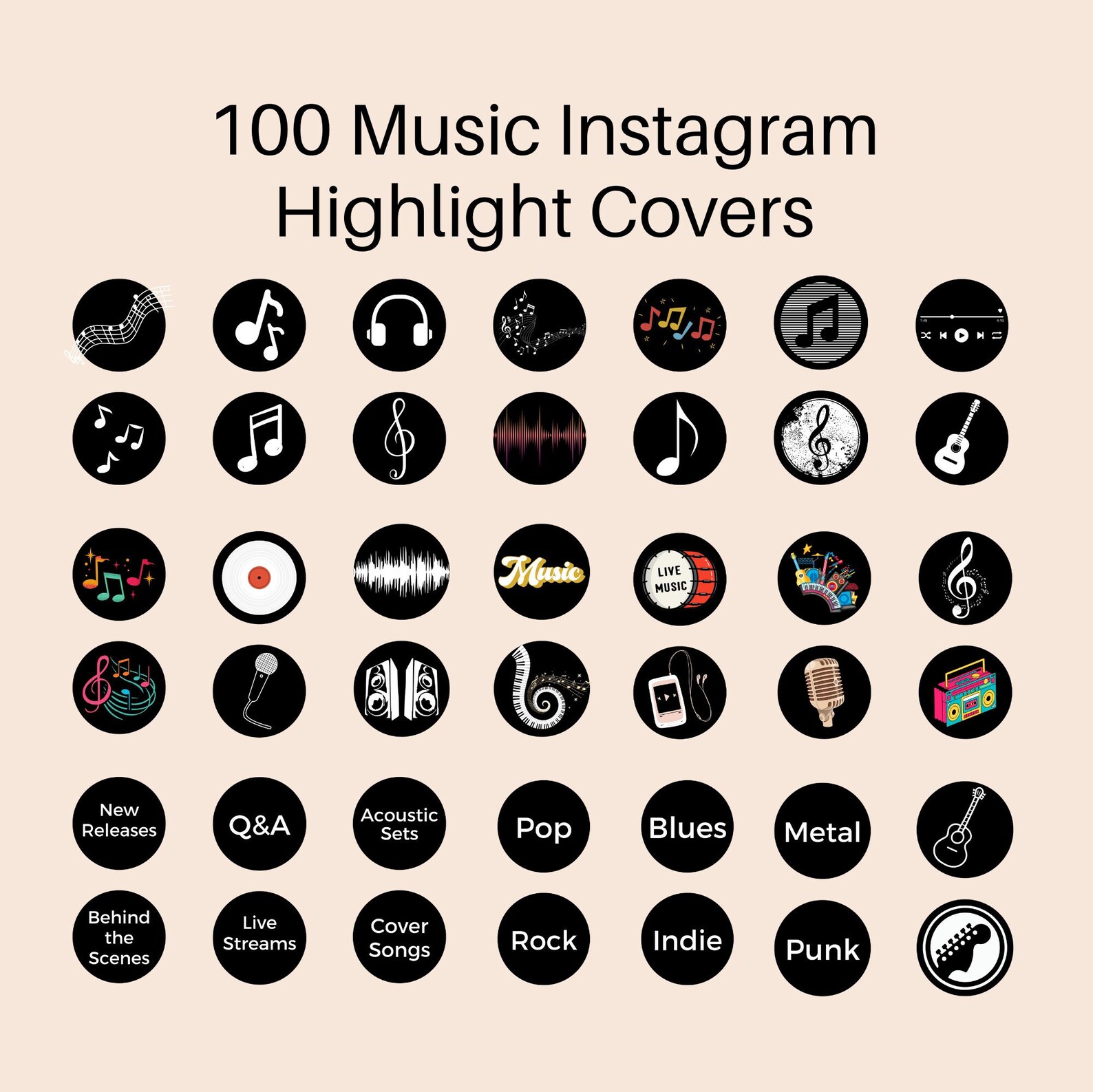 100 Music Instagram Highlight Covers, Music IG Icons, Music Lover