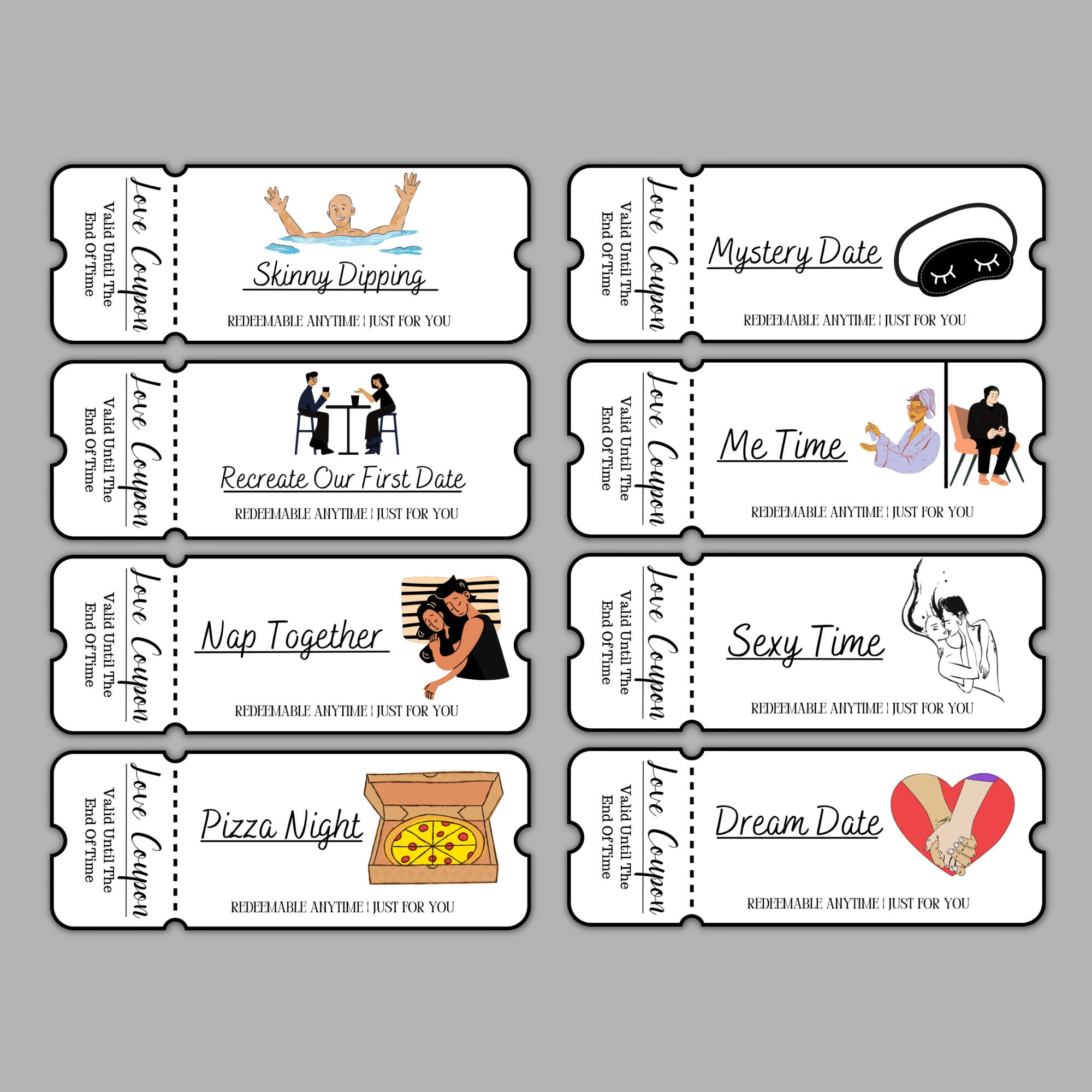100 Printable Love Coupons for Him and Her, Couple Coupons, Valentines Day Gift, Romantic ...