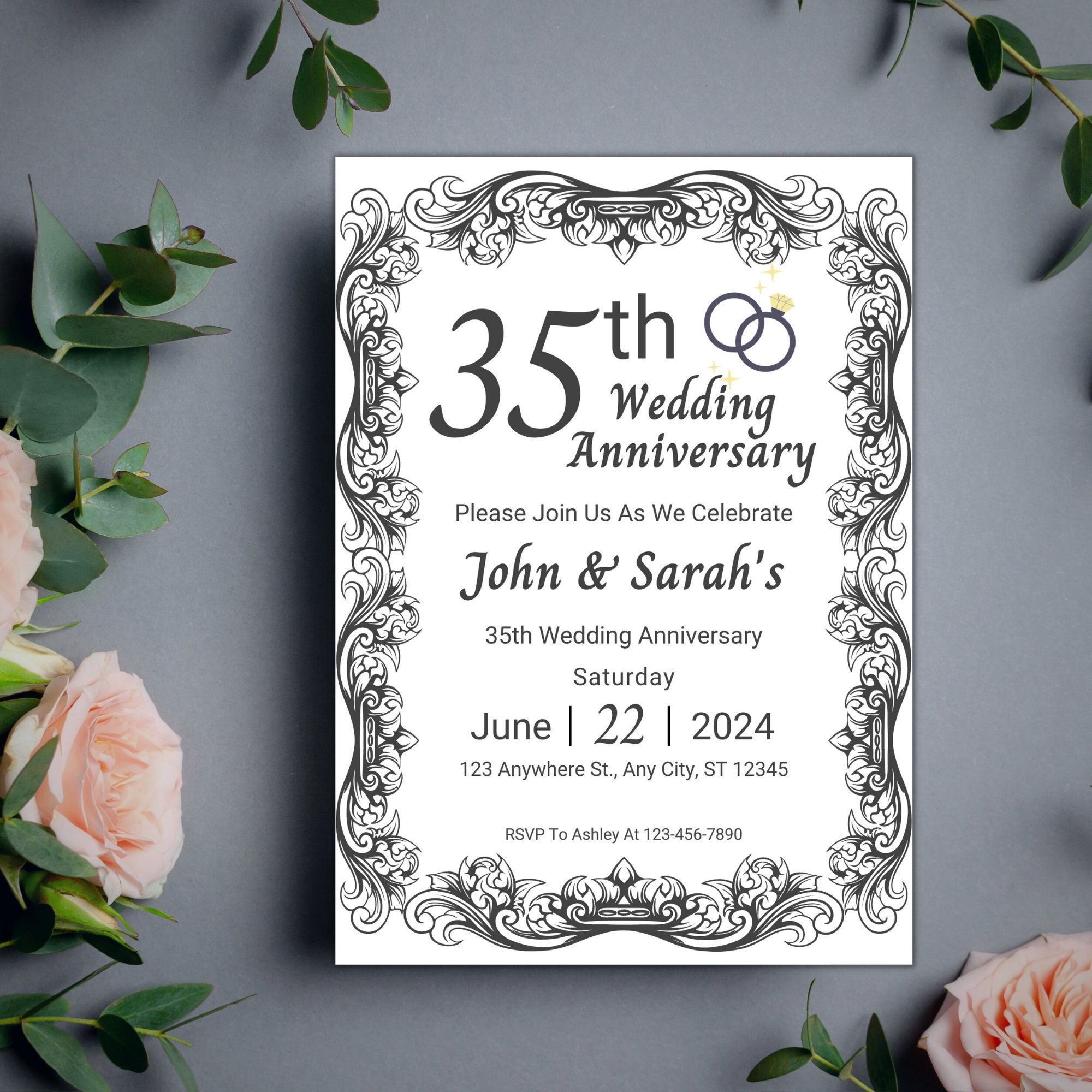 35th Wedding Anniversary Invitation Canva Template, Printable Vow ...