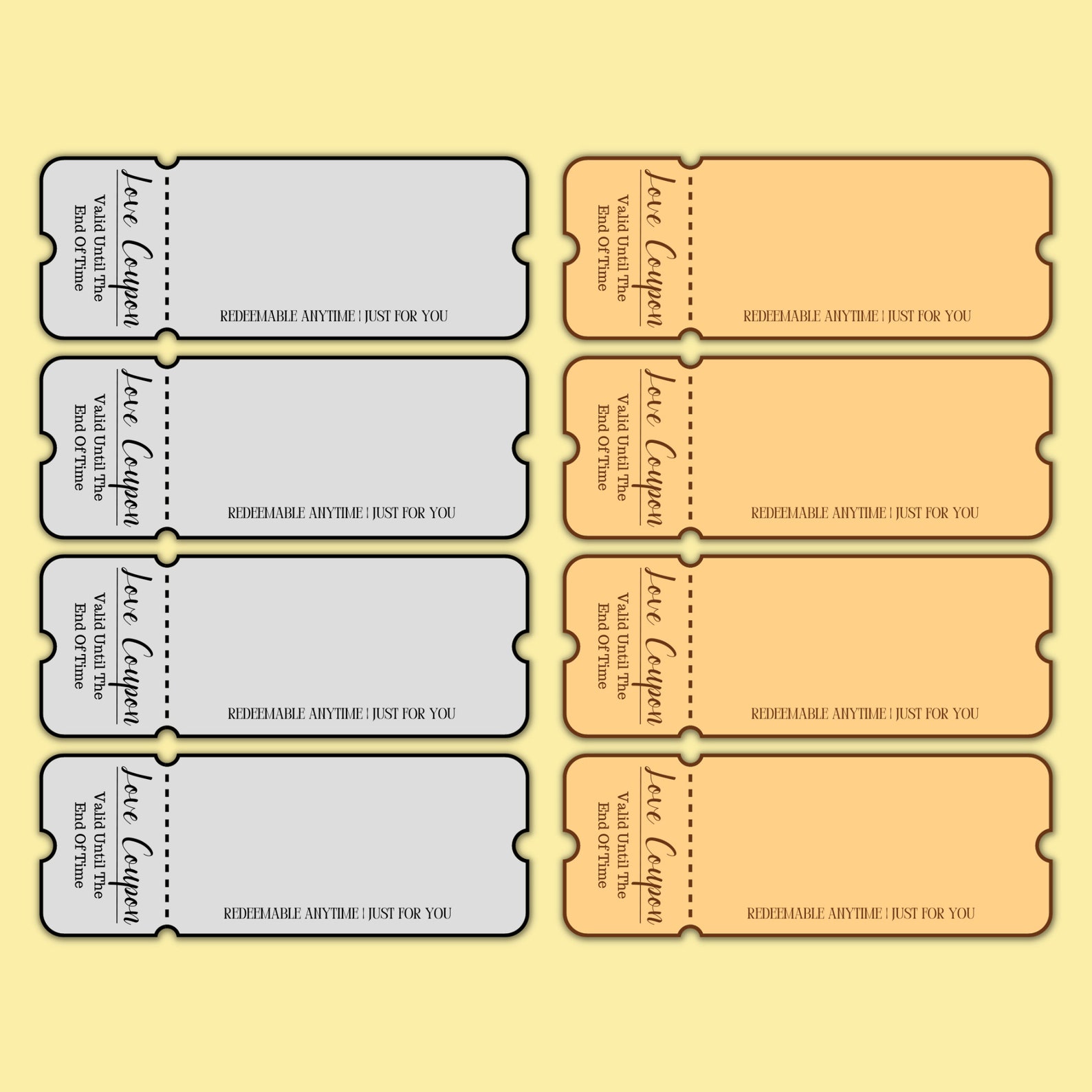 100 Printable Blank Love Coupons for Him and Her, Couple Coupons, Valentines Day Gift, Romantic