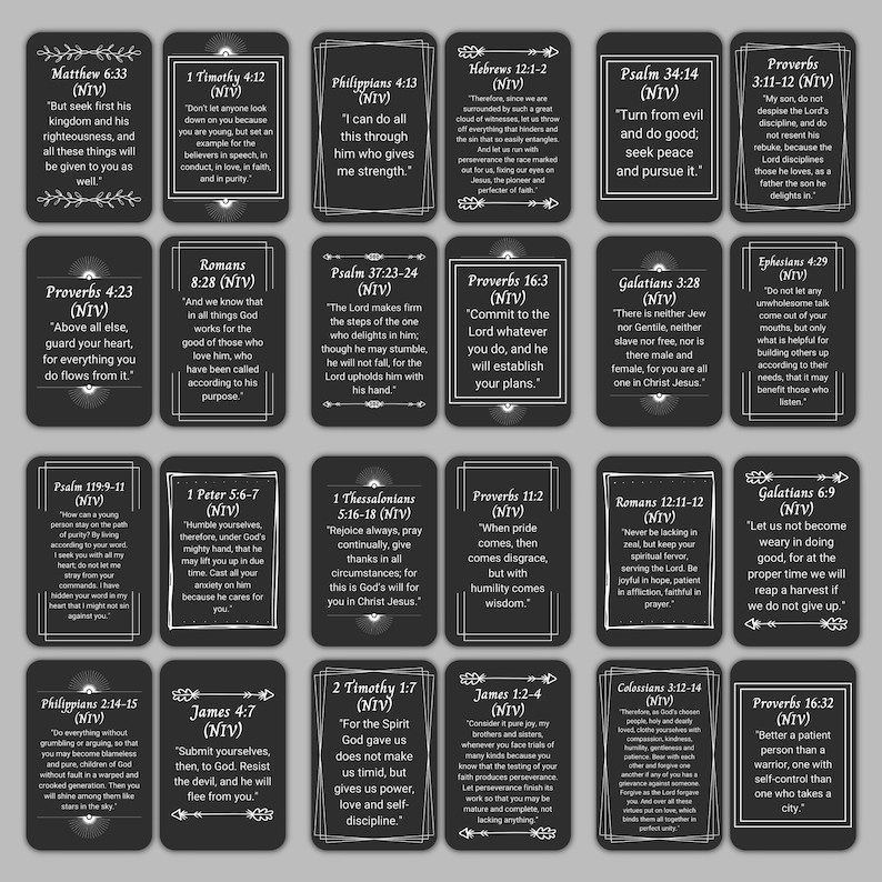 50 Printable Bible Verse Cards for Men, Bible Study Tools, Memory Verse