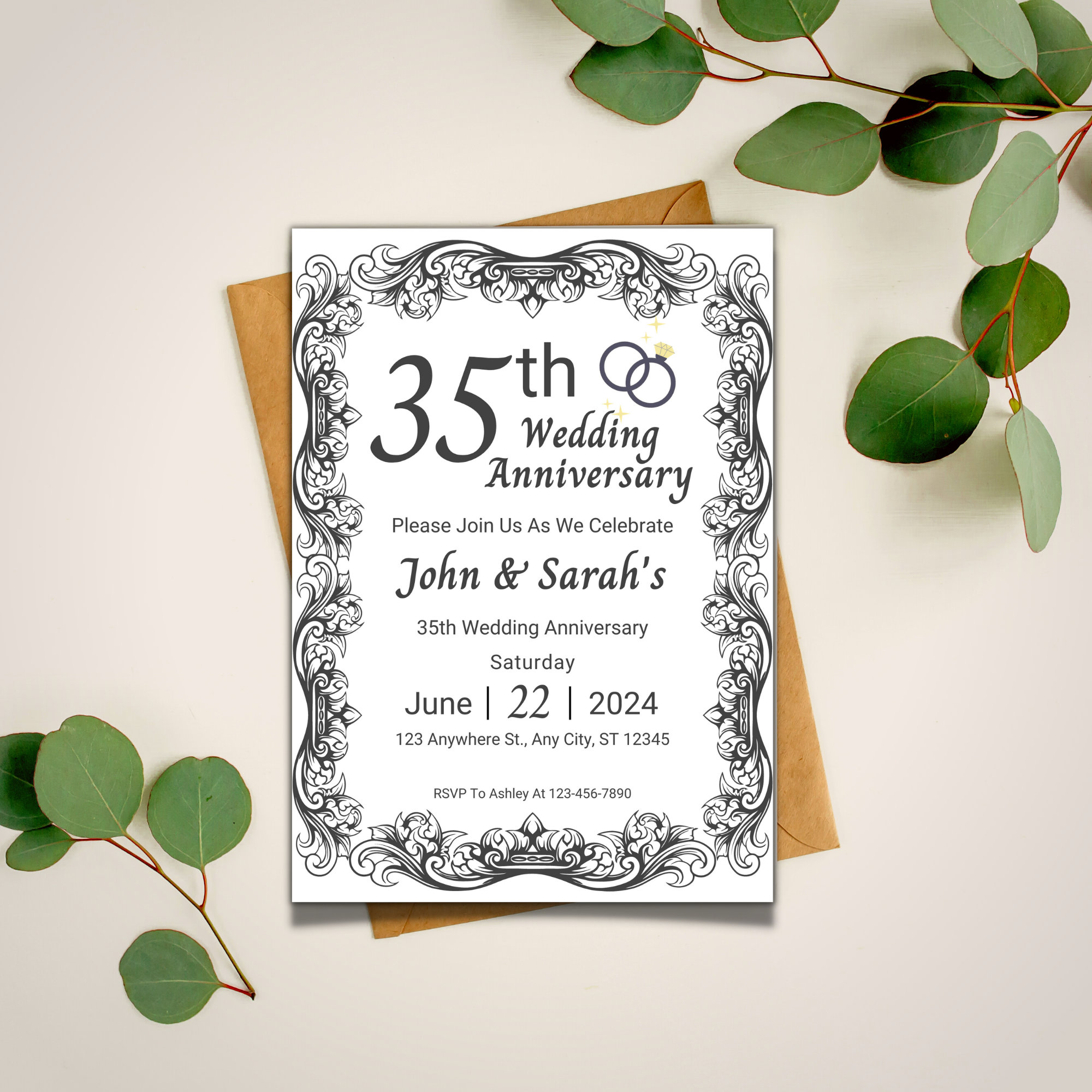 35th Wedding Anniversary Invitation Canva Template, Printable Vow 35th Wedding Anniversary Invitation Canva Template, Printable Vow
