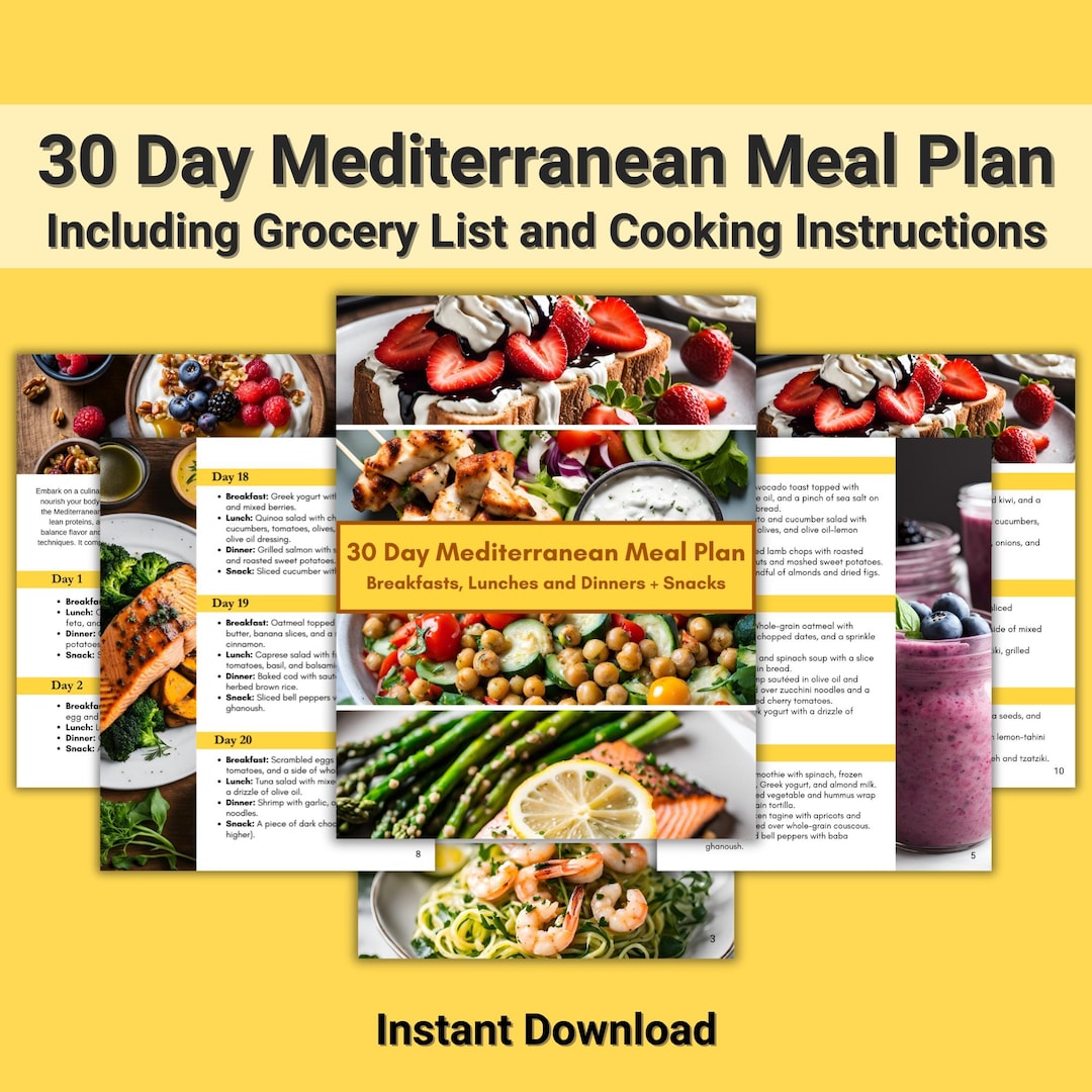 Printable 30 Day Mediterranean Meal Plan & Grocery List, Healthy ...
