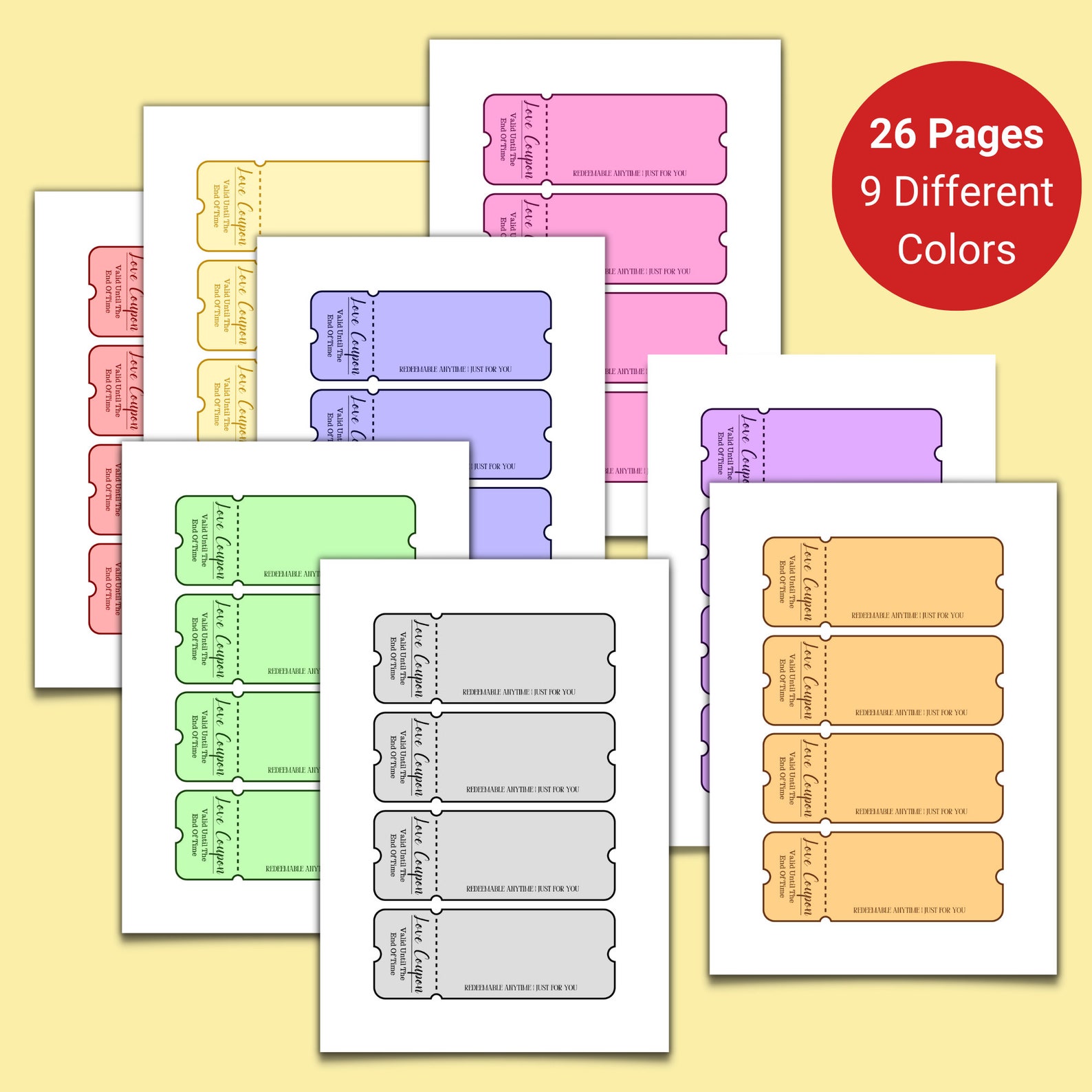 100 Printable Blank Love Coupons for Him and Her, Couple Coupons, Valentines Day Gift, Romantic