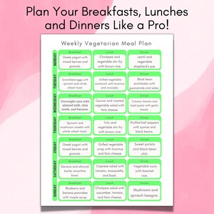 Weekly Vegetarian Meal Plan & Grocery List Printable, Shopping List ...