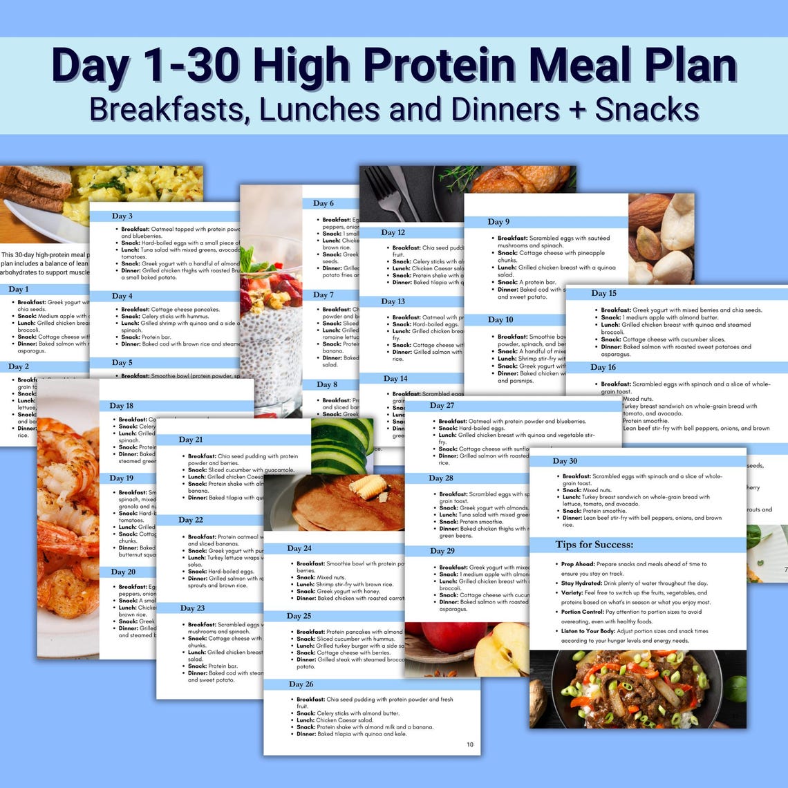 Printable 30 Day High Protein Meal Plan & Grocery List, Healthy ...