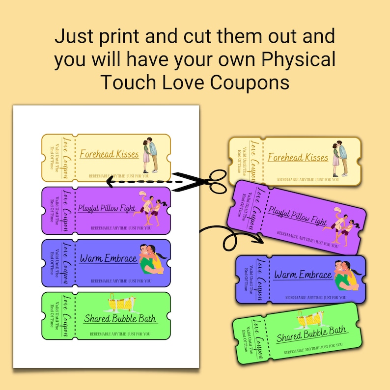 40 Printable Physical Touch Love Coupons for Him and Her, Couple