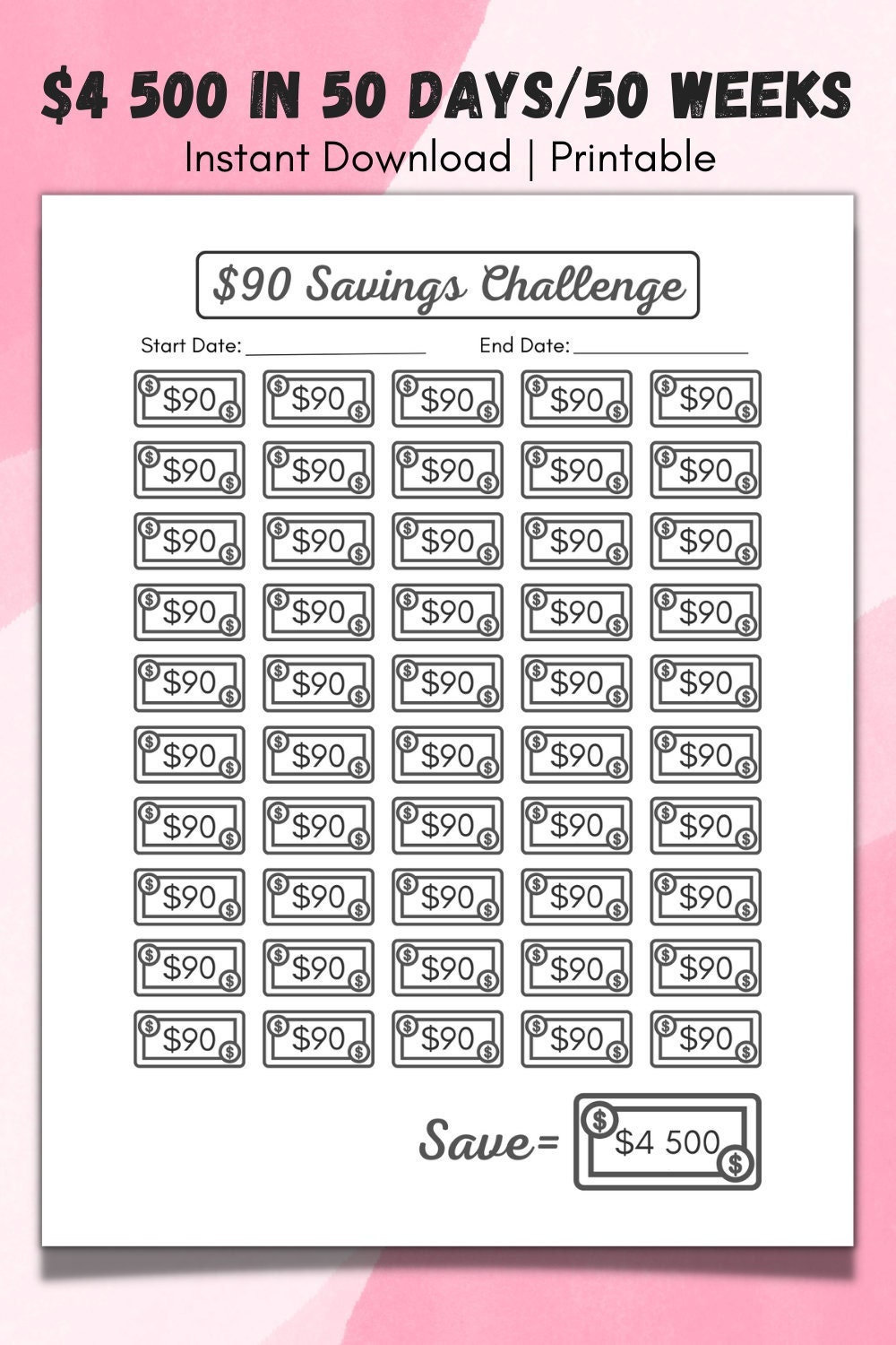 Savings Challenge Printable 90 Dollars Mini Savings Tracker 50 Day savings-challenge-printable-90-dollars-mini-savings-tracker-50-day