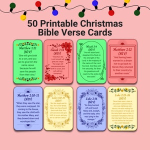 Cartões com versículos bíblicos de Natal para imprimir, ferramentas para estudo da Bíblia, cartões com versículos para memorizar, afirmações bíblicas coloridas, presente de Natal cristão