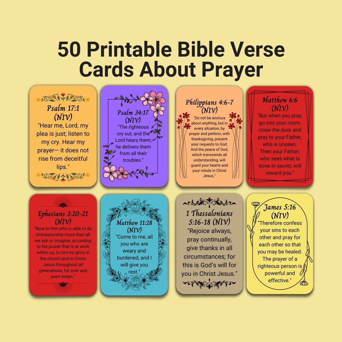 Printable Bible Verse Cards About Prayer, Bible Study Tools, Memory ...