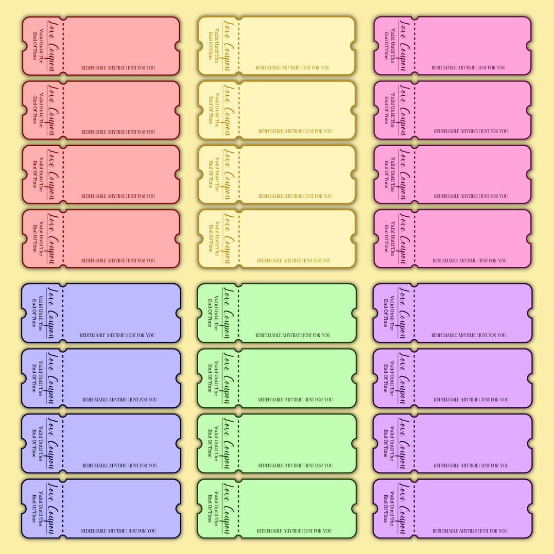 100 Printable Blank Love Coupons for Him and Her, Couple Coupons ...