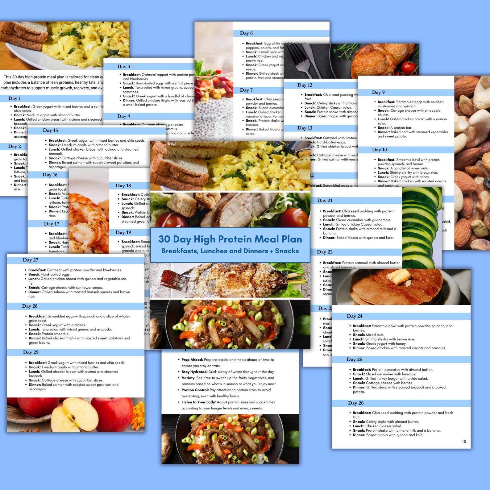 Printable 30 Day High Protein Meal Plan & Grocery List, Healthy ...