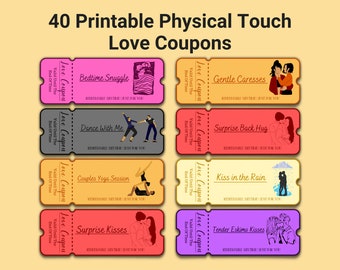 40 afdrukbare fysieke liefdescoupons voor hem en haar, coupons voor koppels, Valentijnsdagcadeau, jubileumcadeau, bewerkbare canva-sjabloon