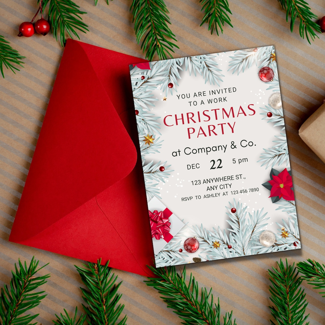 Work Christmas Party Invitation Canva Template Printable Christmas