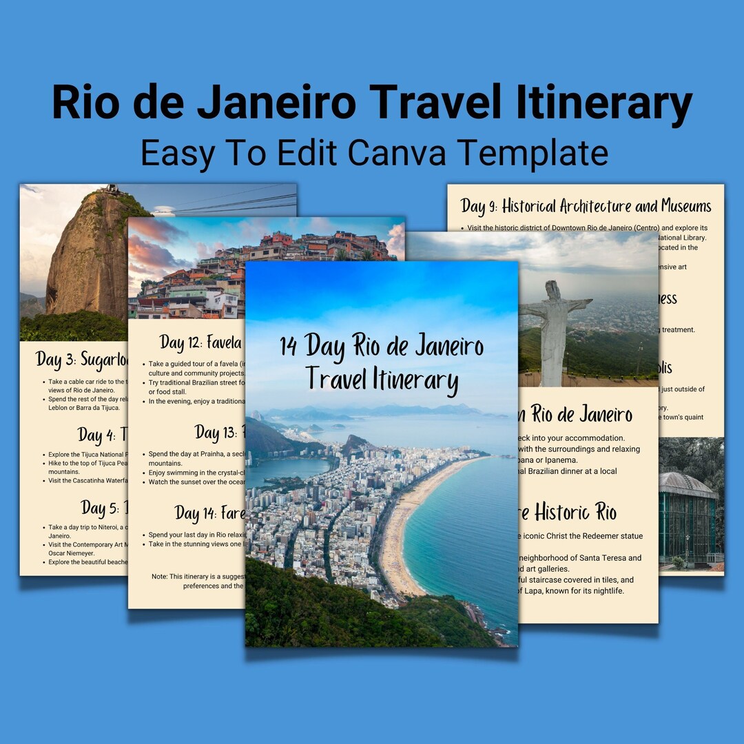 Rio De Janeiro Travel Itinerary, Travel Planner Canva Template, Travel ...
