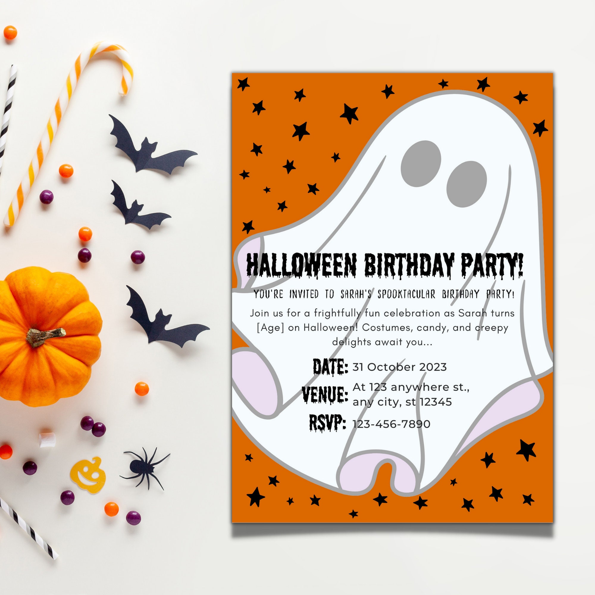 Halloween Birthday Party Invitation Template, Editable Canva Party
