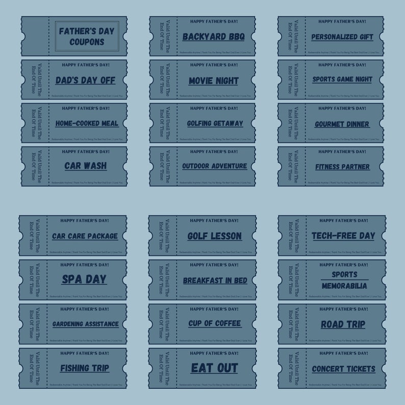 50 Printable Fathers Day Coupons, Dad Coupon Book, Fathers Day Gift ...